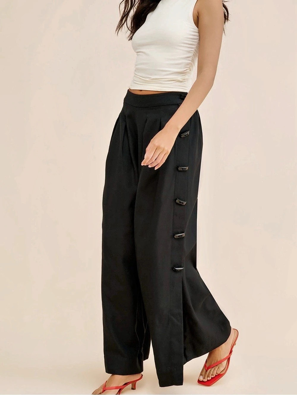Farm Rio Black Wide Leg Pants - Picture 3 of 6